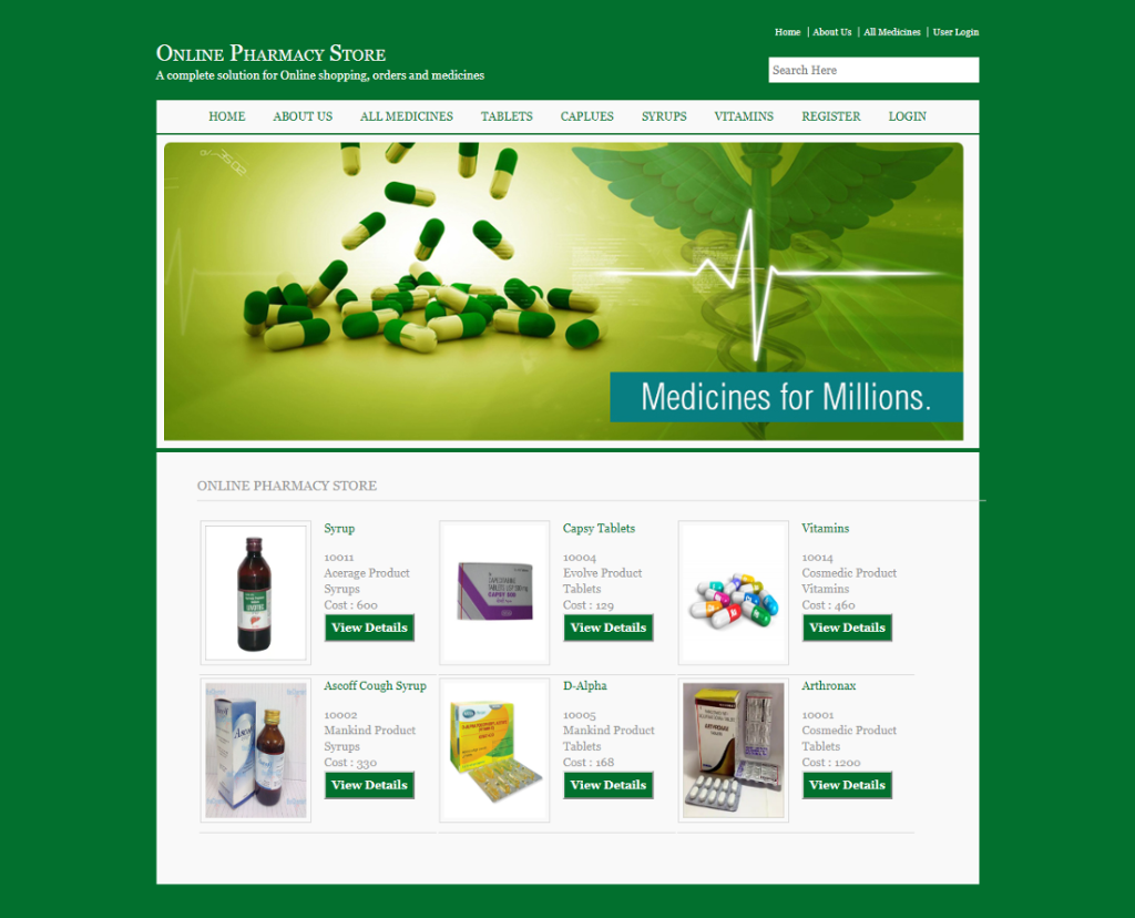 Online Pharmacy Store — C# ASP.NET & ASP.NET, C# Final Year Project