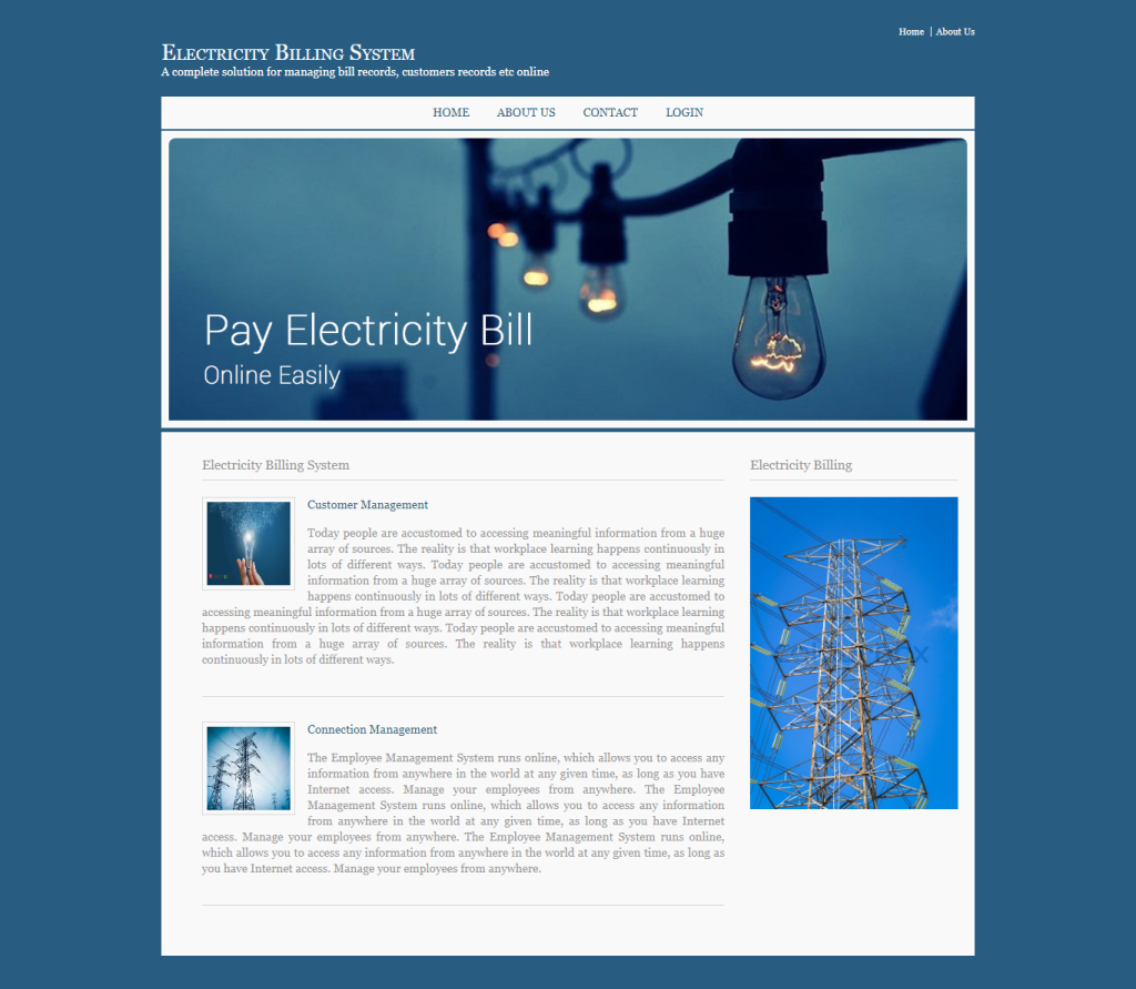 Electricity Billing System — C# ASP.NET & ASP.NET, C# Major Project