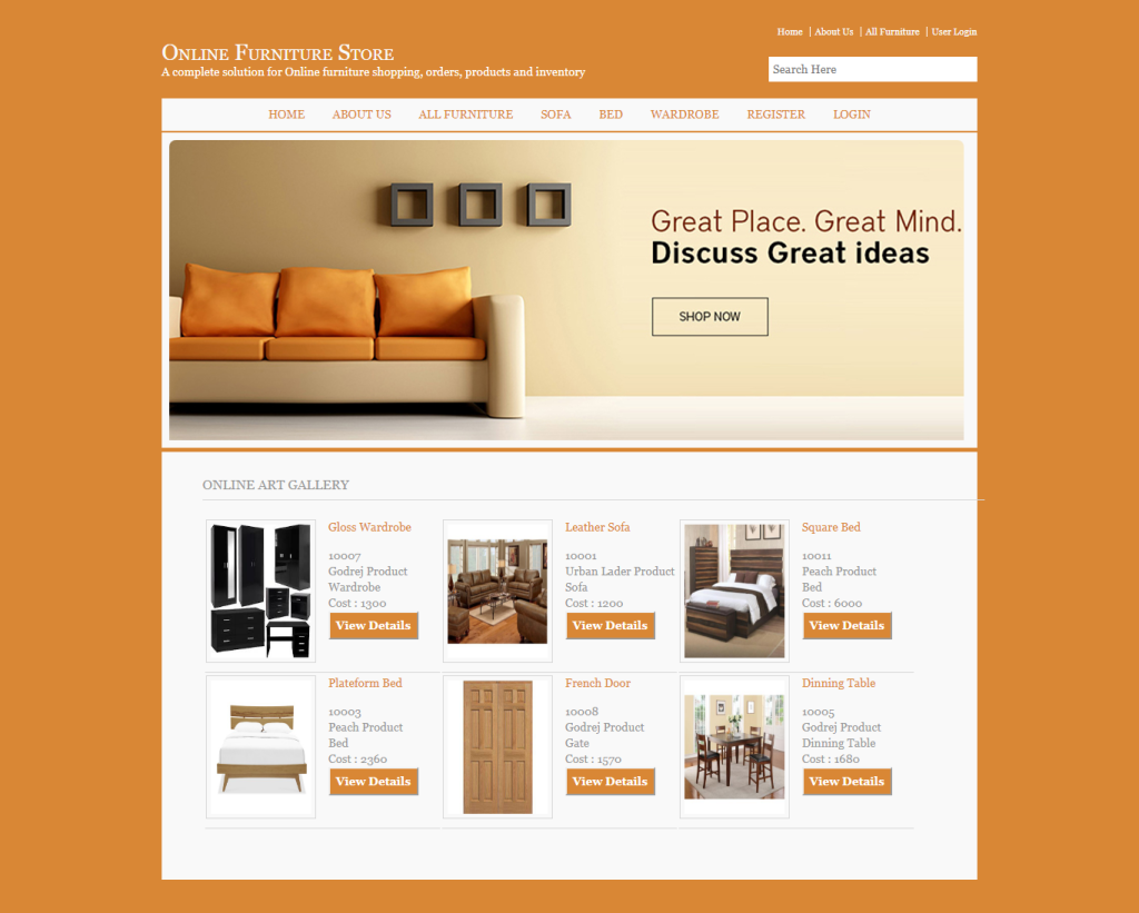 Online Furniture Store — C# ASP.NET & ASP.NET, C# Major Project