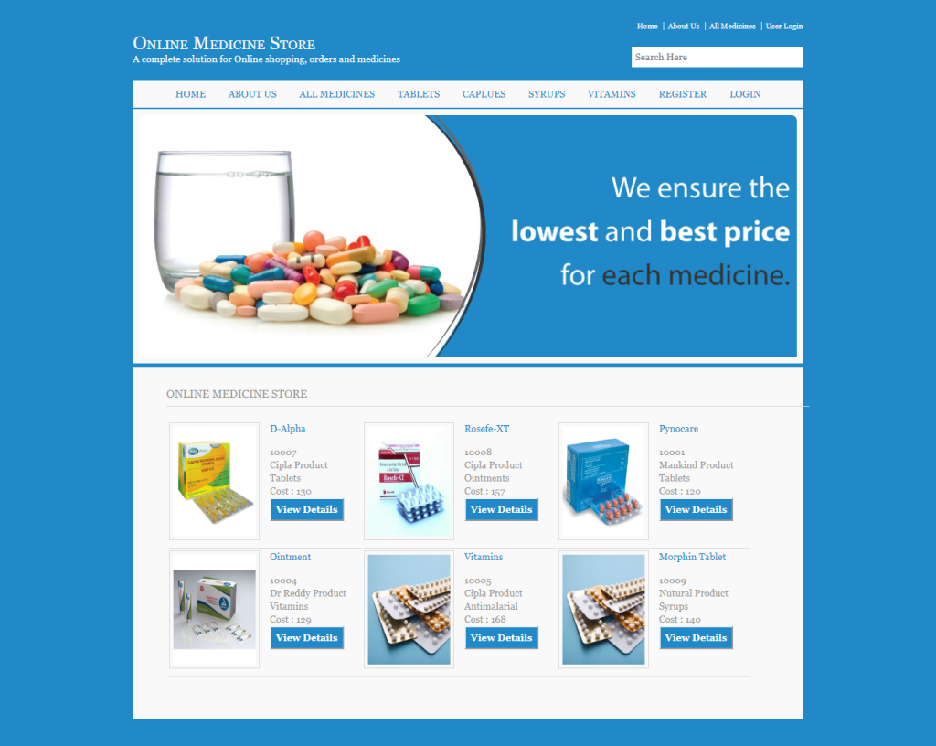 Online Medicine Store — C# ASP.NET & ASP.NET, C# Project Source Code