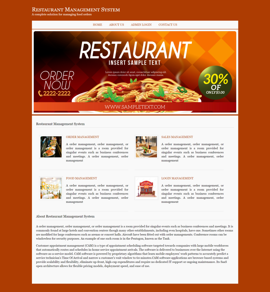 Restaurant Management System — C# ASP.NET & ASP.NET, C# Project Source Code