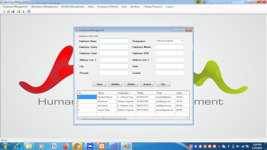Human Resource Management System — VB.NET Semester Project