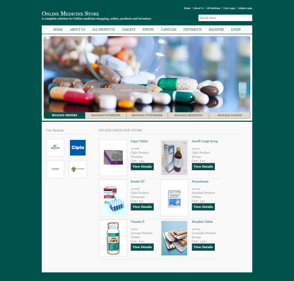 Online Medicine Store — C# ASP.NET & ASP.NET, C# Academic Project