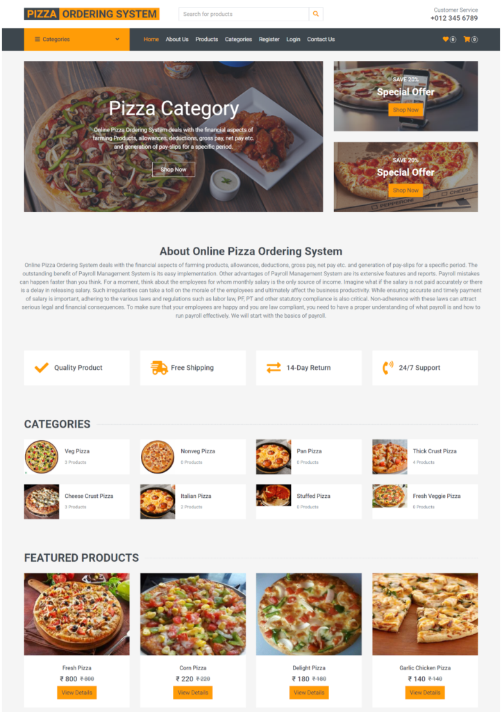 Online Pizza Ordering System- PHP Web Development Project