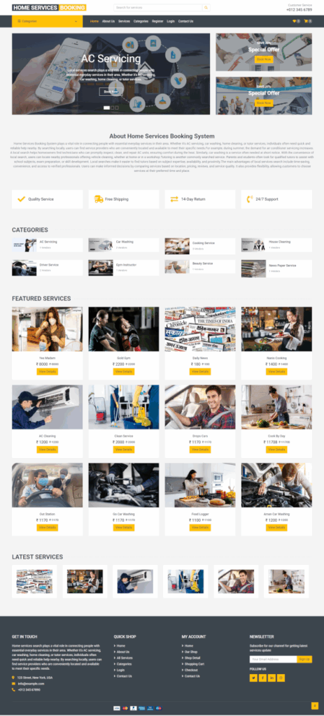 Home Services Booking System using PHP & MySQL | AC Servicing, Car Washing, Tutor Finder