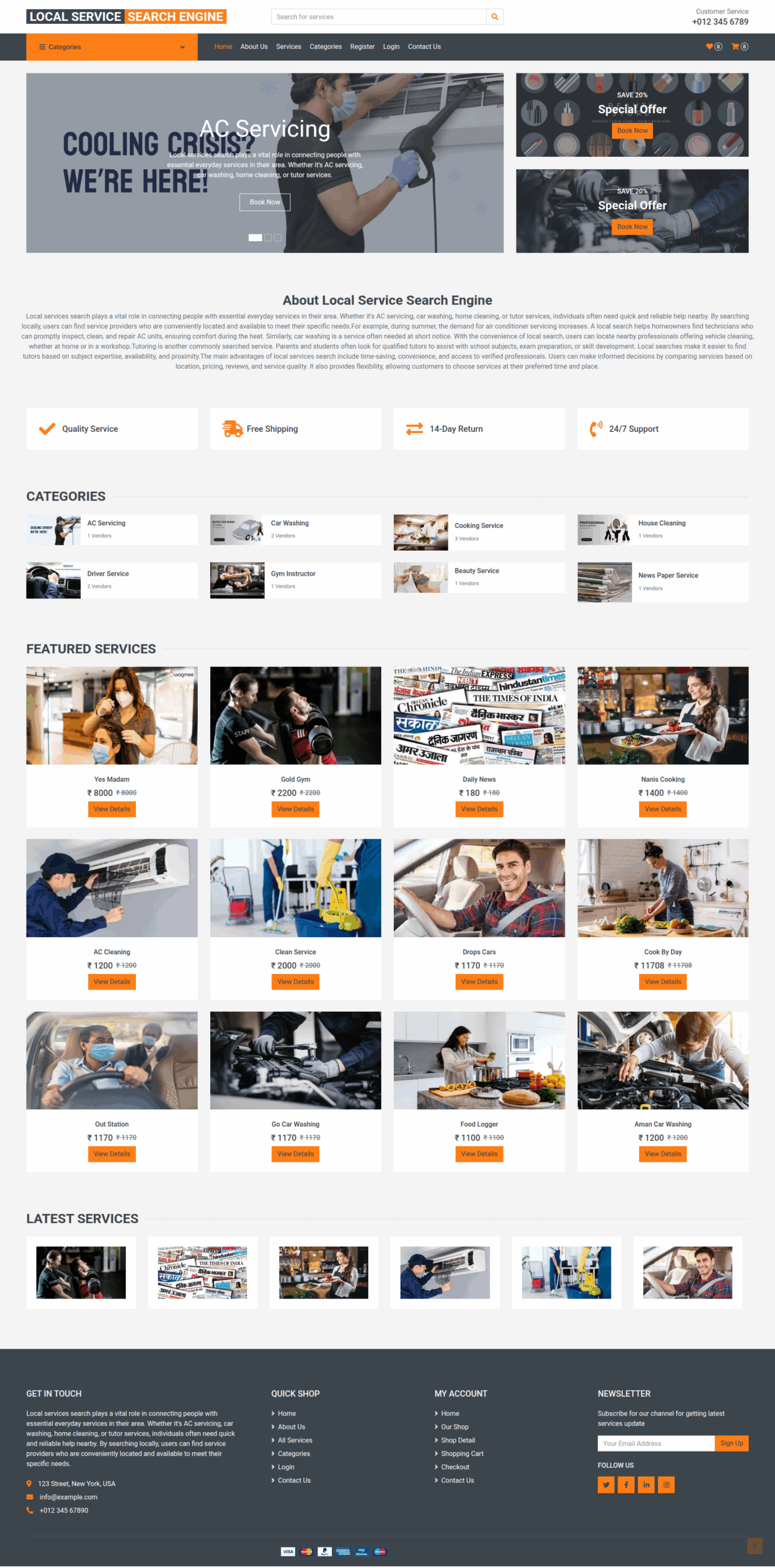 Local Services Search Website using PHP & MySQL | AC Servicing, Car Washing, Tutor Finder